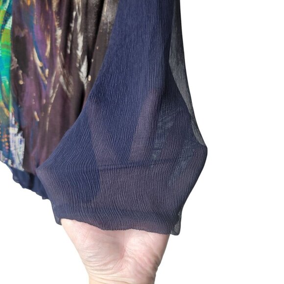 Save the Queen Blouse Womens XL Artsy Sheer Mesh Colorful Abstract Boho Y2k City - Picture 4 of 10